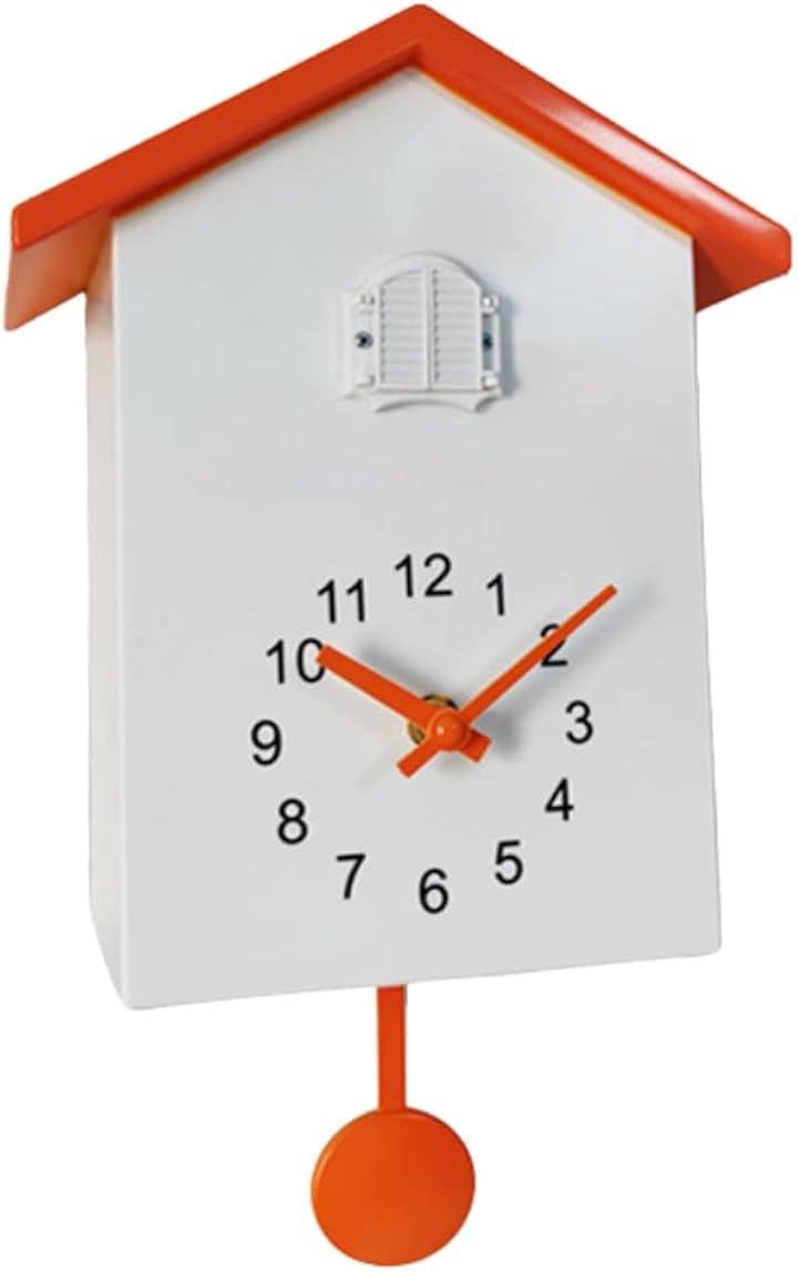 鳩時計 壁掛け 2way かわいい 振り子時計 アナログ 置き時計 リズム(オレンジ, 画像参照)