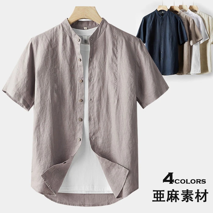リネンシャツ メンズシャツ 半袖シャツ 涼しい 無地 亜麻素材 薄手 ショート丈 トップス 夏シャツ 普段着 カジュアル 半袖 トップス 春服 夏服 秋服