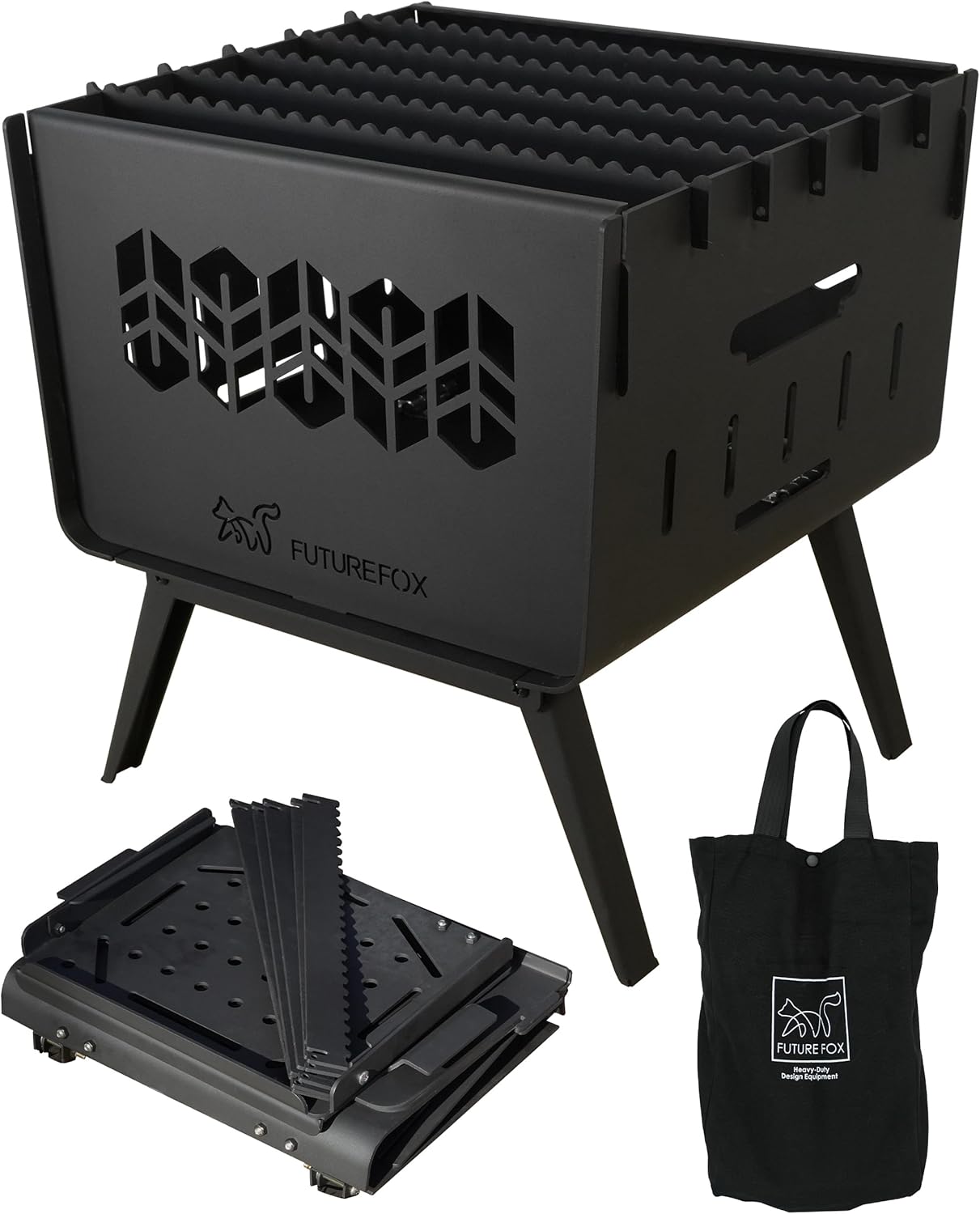 焚き火台 ～KAMADO～ コンパクト 焚火台 折りたたみ式 鉄製 収納袋付属 キャンプ BBQ アウトドア 重厚感 頑丈