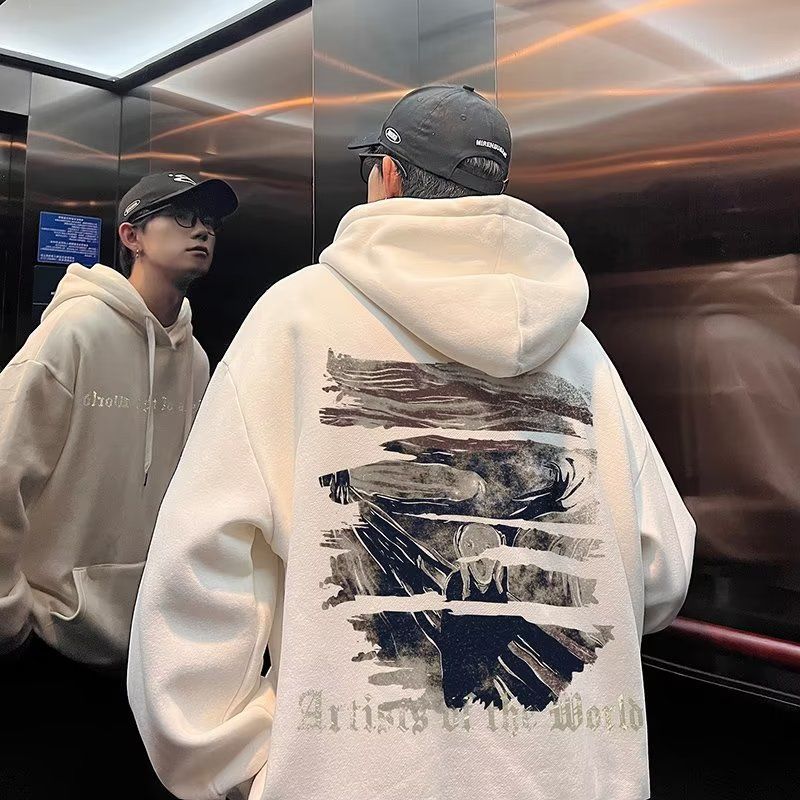 メンズ アメリカ ヴィンテージ プリント フード付きパーカー ゆったり 厚手 オシャレ 裏起毛 スウェット