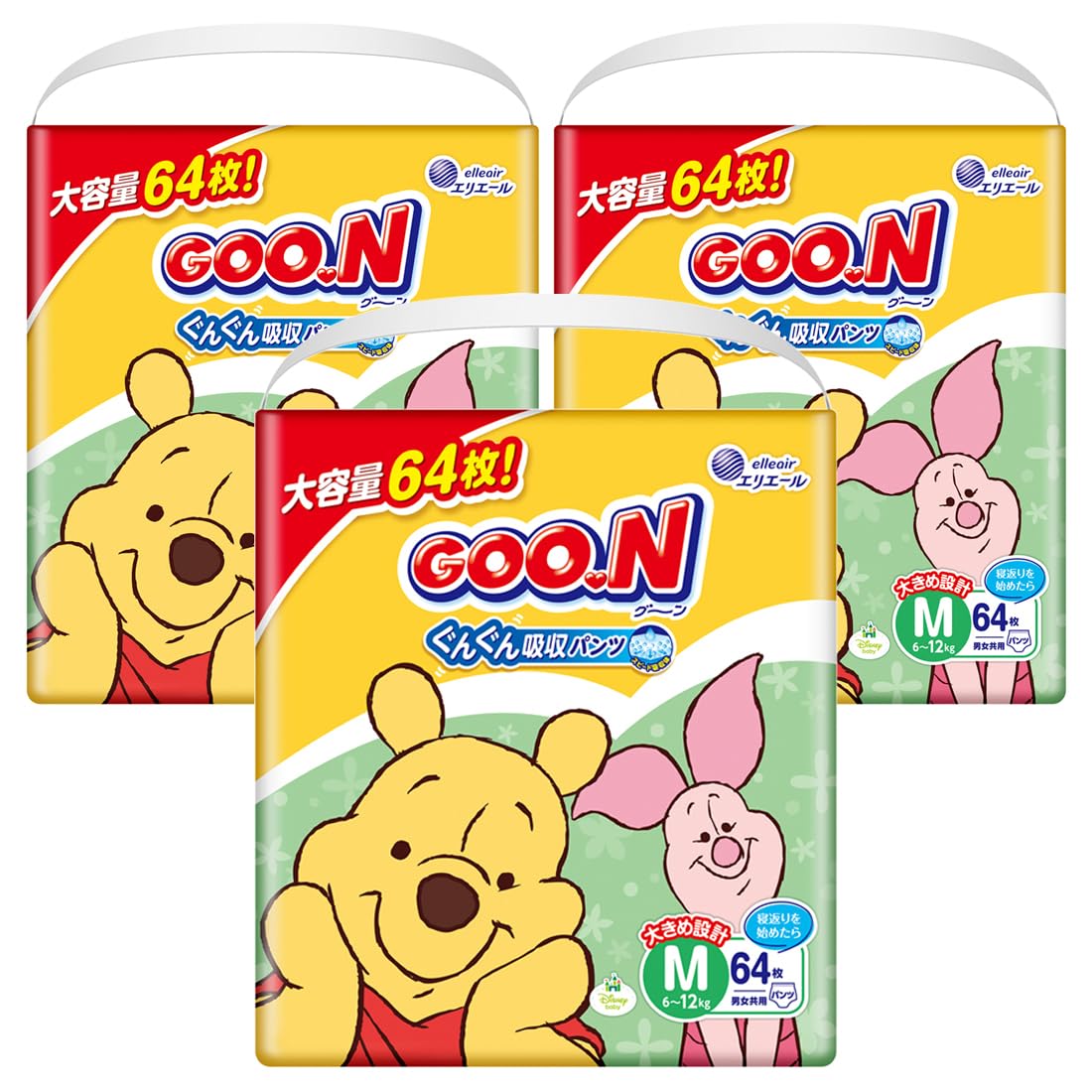 【パンツ Mサイズ】グーン ぐんぐん吸収パンツ (6~12kg) 192枚(64枚×3) 男女共用 [ケース販売] (ディズニーデザイン)