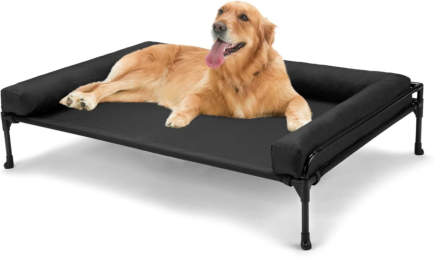 犬 ベッドペットベッド高床式犬用ベッド大型犬用ベッド犬用コットベッド 3面フェンス付き洗える通気性メッシュのポータブル高床式ペットコット滑り止め脚屋外犬用ベッド屋内外で使用犬用コットベッド犬