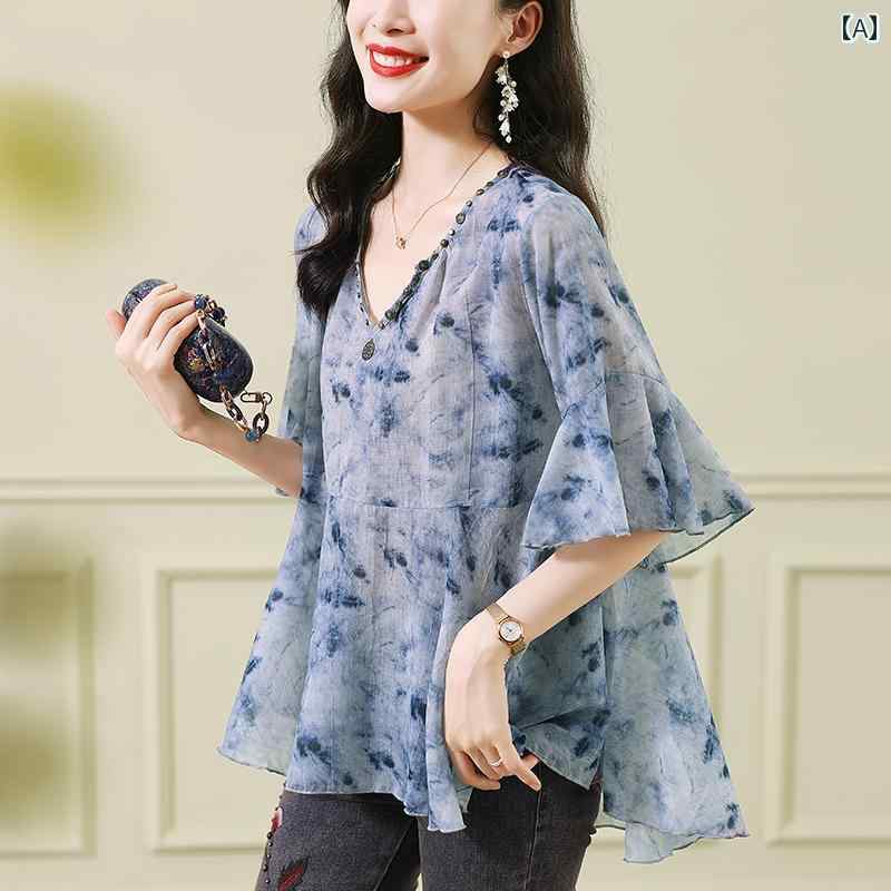 レディース シャツ ブラウス Vネック 夏 アーバン ノーブル スタイリッシュ ショッピング レジャー リゾート 休日 快適コーデ 婦人