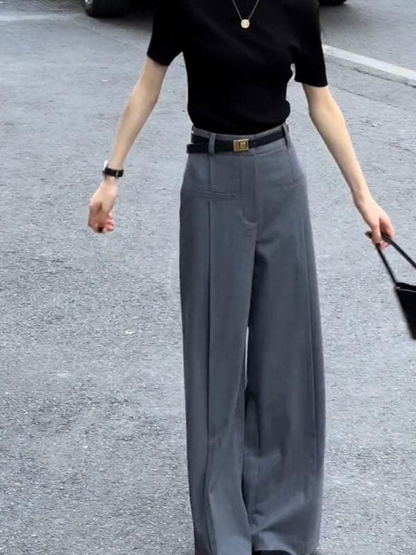 レディース ファッション オシャレ カワイイ シンプル 人カワイイ きいサイズ OL ハイウエスト ストレート ワイド レッグ スーツ パンツ スリム ロング パンツ シック