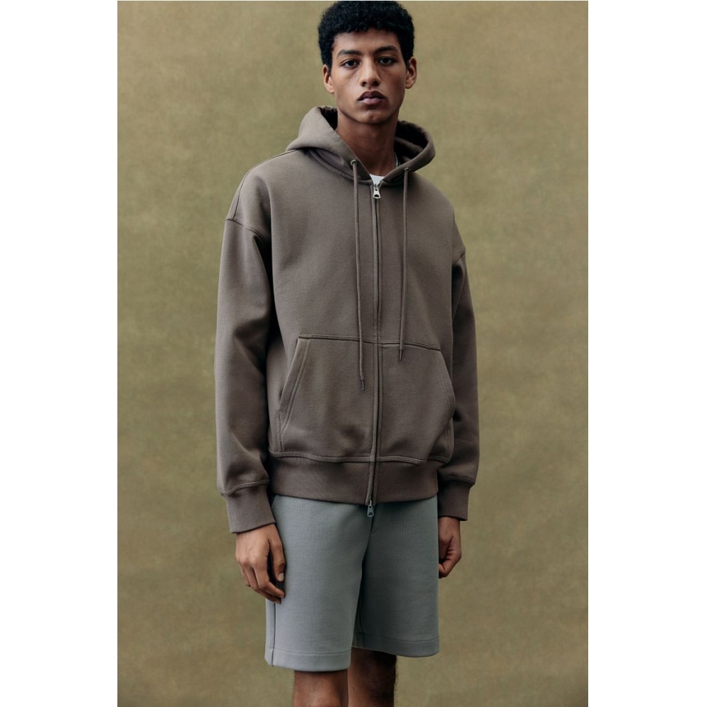 H&M オーバーサイズフィットジップアップパーカーダークベージュ