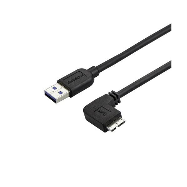 （まとめ） StarTech.com Micro USB3.0 スリムケーブル 片側右向きL型 0.5m Type A（オス）-MicroB（オス） ブラック USB3AU50CMRS [x3セット]