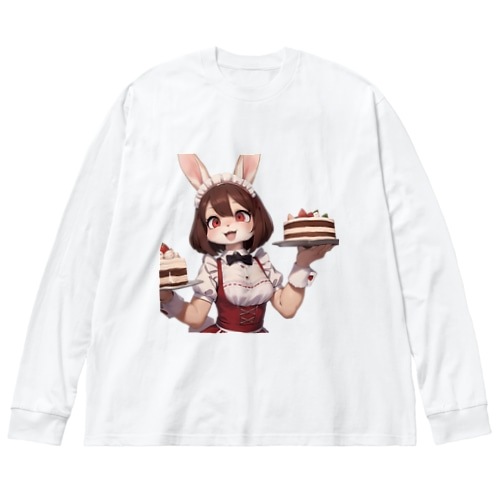 【文字入れ可能受注生産】ウサギの女の子　メイド　ケモナー　ダブルケーキ ビッグシルエットロングスリーブTシャツ
