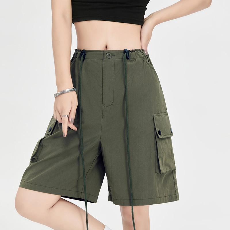 ハーフパンツ レディース スポーツ 夏 薄手 ボトムス 速乾性 ハイウエスト アメリカン スリム 調節可能 ランニング トレーニング ウォーキング シンプル カジュアル スポーティ 黒 緑 ピンク