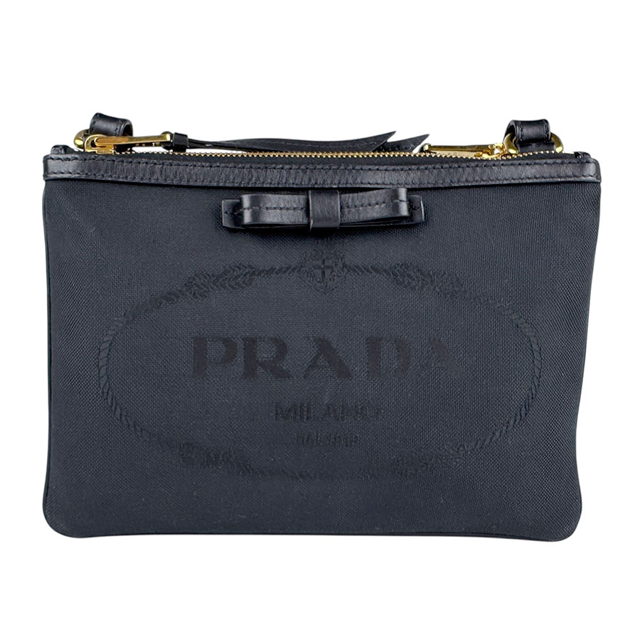 プラダ PRADA 斜め掛けショルダーバッグ キャンバス/レザー ブラック レディース 1BH046 z5737