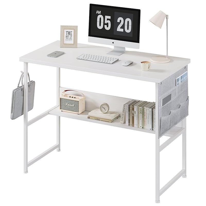 YeTom 机 pcデスク ラック付きデスク パソコンデスク つくえ 幅100cm×奥行50cm 収納袋付き 勉強机 デスク 下棚付きデスク 学習デスク 学習机 省スペース 収納 在宅ワーク デスク