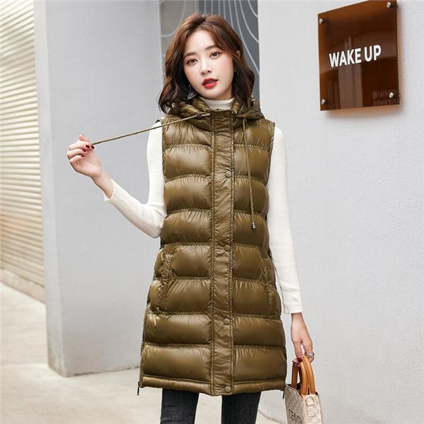 中綿ベストレディースベスト厚ジレベスト中綿ロング丈インナーダウン風無地細身フード付き撥水アウターノースリーブカジュアル