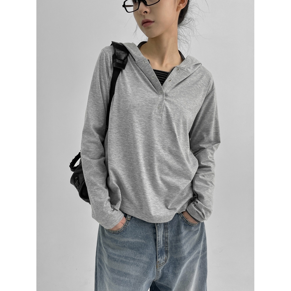 ブラックアップ [春新品] [MADE] ホイッスルスナップボタンフード付き長袖Tシャツ