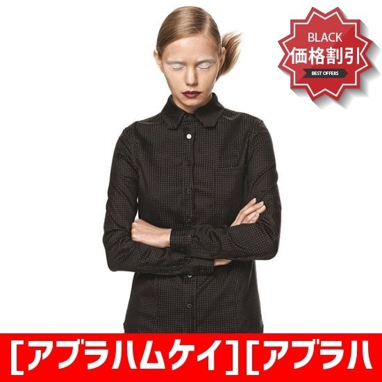 [アブラハムケイ][アブラハムけいブラックドットポケットシャツ ソリッドシャツ/ブラウス/ 韓国ファッション
