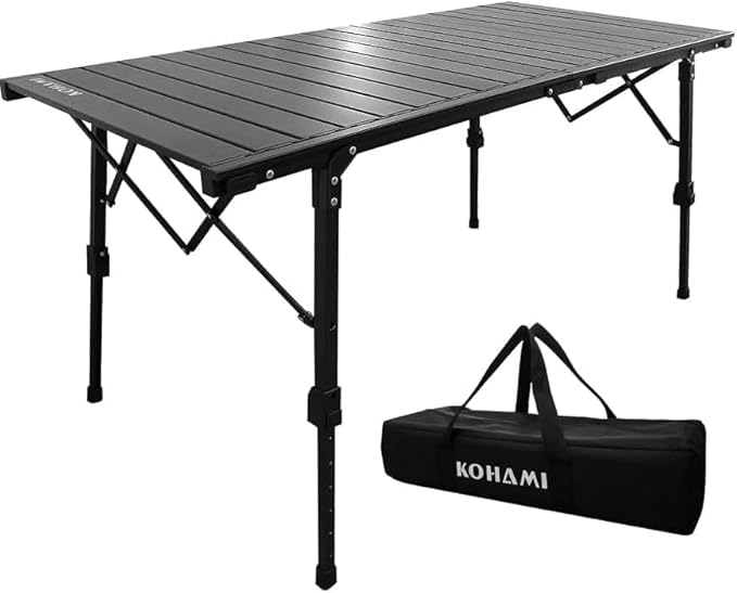 アウトドアテーブル 折り畳み コンパクト 軽量 高さ調節可能 39.5~61.5cm ローテーブル 62×127cm