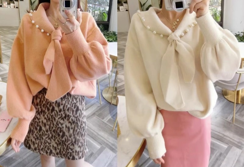 全2色 ニット 厚手 ボリューム袖 切り替え 体型カバー 着痩せ sweet系大きいサイズ レディース 平干し ニット ニットセーター vネック カーディガン knit sweater 6,143円