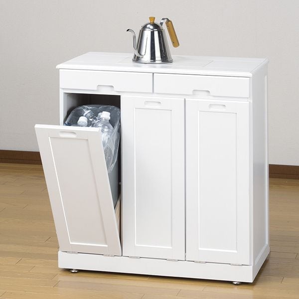 ファミリーライフ 天然木分別ダストボックス タイル付き 3分別 ホワイト(0297520) メーカー直送