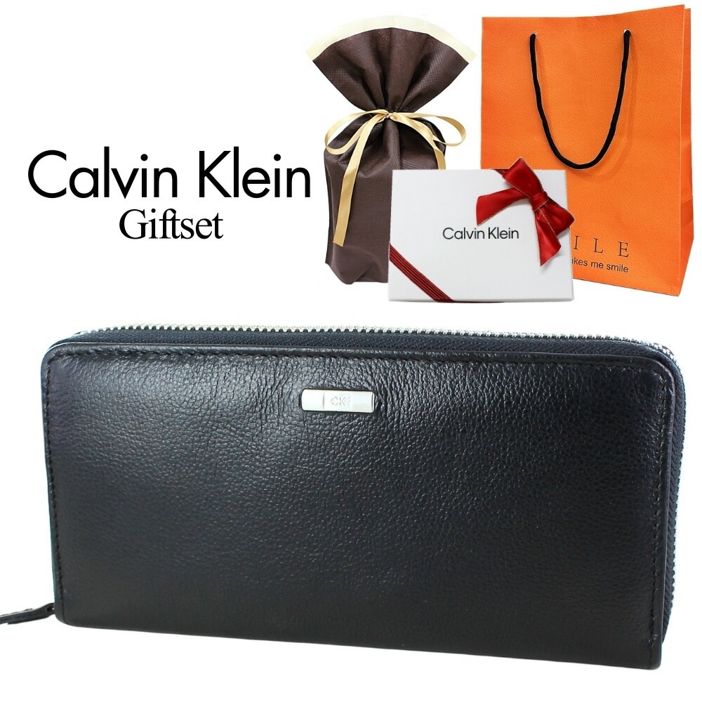 ラッピング済 プレゼント用 カルバンクライン メンズ 長財布 メンズ財布 ファスナー チャック メンズ長財布 革 財布 黒 ブラック 誕生日プレゼント 記念日 ギフト 男性 入学 卒業 祝い 父の日