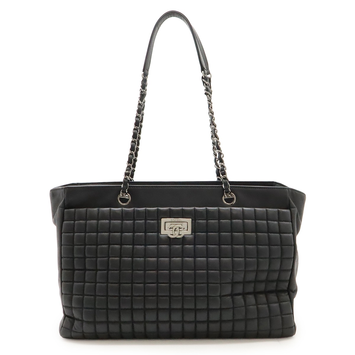 2.55 チョコバー ココマーク チェーントート トートバッグ ショルダーバッグ スパークルレザー ブラック 黒 シルバー金