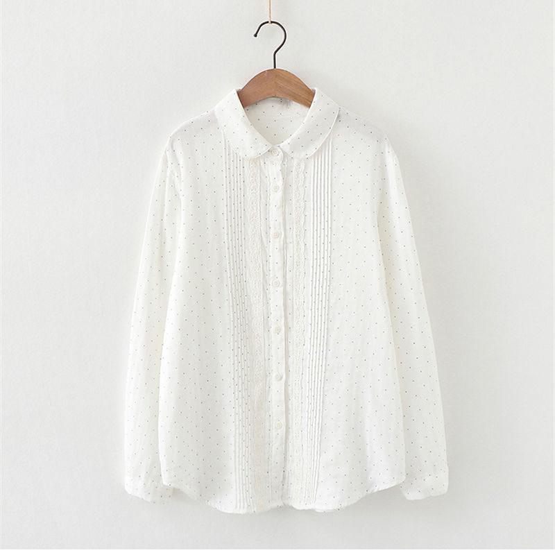 長袖シャツ コットン ダブルガーゼ レディース ガーゼシャツ 長袖 白シャツ シャツ ドット レース トップス 重ね着 春 秋 お洒落 カジュアル 5,513円
