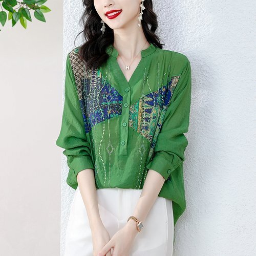 初回 新作 ファッションプリントトップス レーディスファション商品 カジュアルトップス 緑/M-1 4016