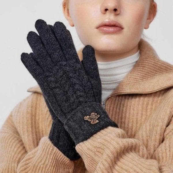 DCGV5F288G2 [最高級カシミア][女性用手袋]グレーカシミア100% ベア刺繍手袋