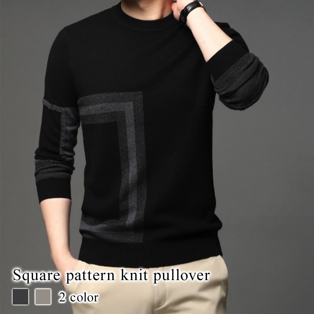 セーター メンズ スクエア柄ニットプルオーバー リブ 長袖 タートルネック 冬 Vネック 大きいサイズ ビジネス ゴルフ クルーネック モード系 シニア ブランド ニット 厚手 フリース 洗える 秋 4,801円