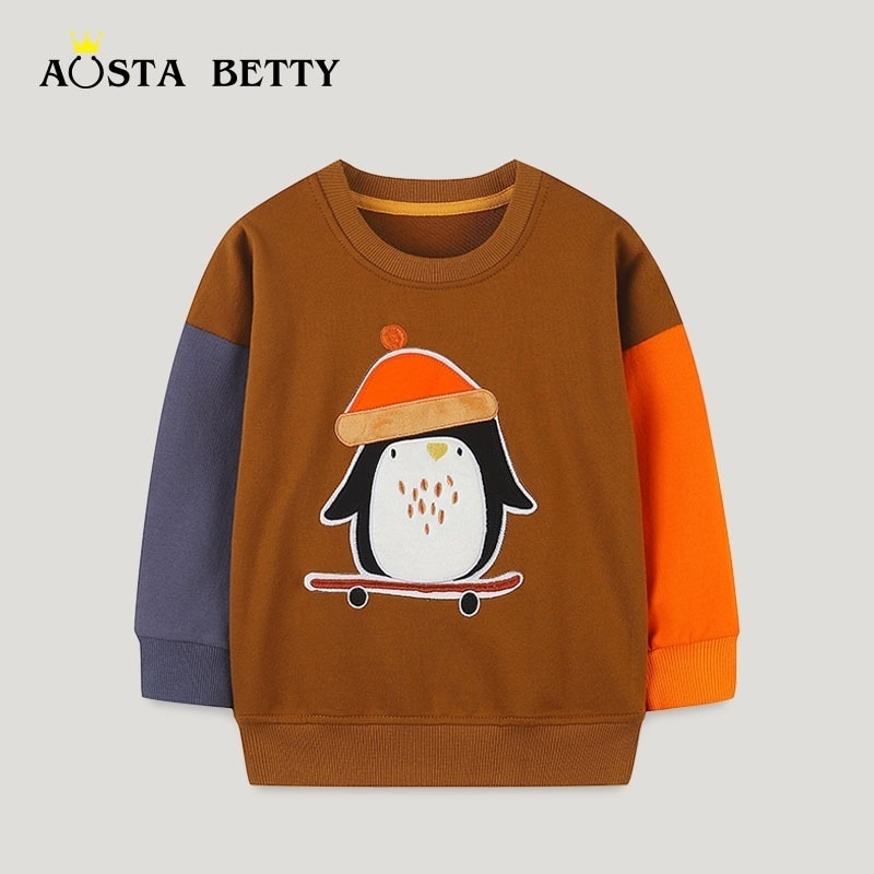 ヨーロッパとアメリカンスタイルの子供用スウェットシャツ秋のラウンドネック漫画少年長袖スウェットシャツ刺繍入り小中型子供用トップス 5,365円