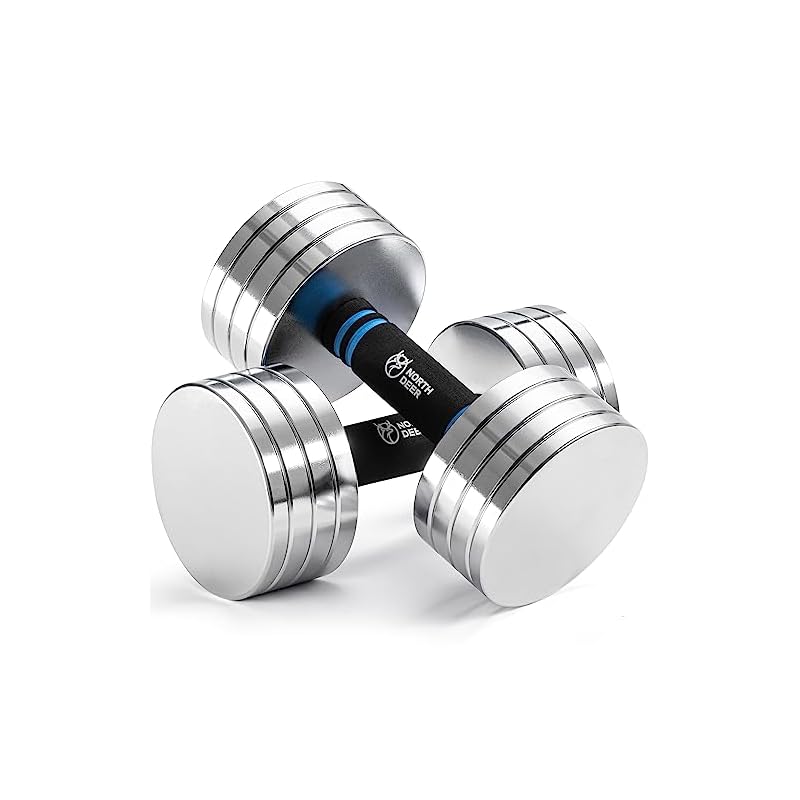 【公式】Northdeer ダンベル 可変式 小型 スチール製 2.5kg 3kg 5kg 5.5kg 7.5kg 8kg 10kg クロームメッキ 家庭用 (サンドブラスト版-銀色 10kg2個ダ