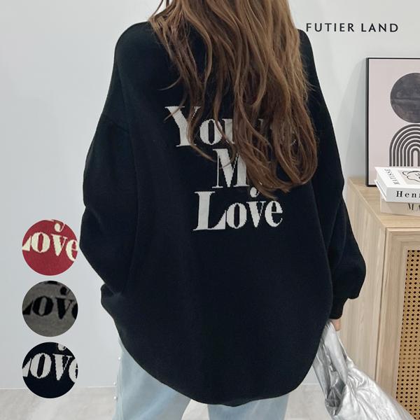 ニット ロゴニット オーバーサイズ 体型カバー バックロゴ レディース カジュアル / Myloveオーバーサイズジャガードニットプルオーバー 4,577円
