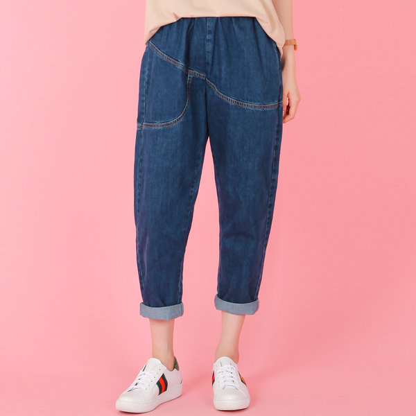 レディースビッグサイズ バギーバンディングパンツ ジーンズ デニム ルーズフィット HDP01