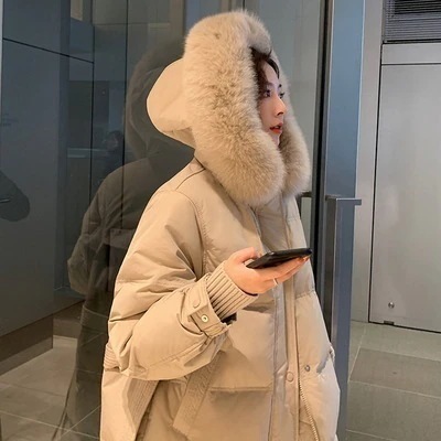 新入荷！ 詩文 同種 2024 冬 新型 90 白 アヒル羽毛 羽毛服 中 長目 厚手 外套 女