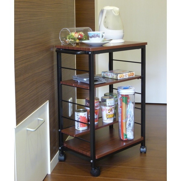 04803603 KW-0930DBR 段違いキッチンワゴン ダークブラウン メーカー直送