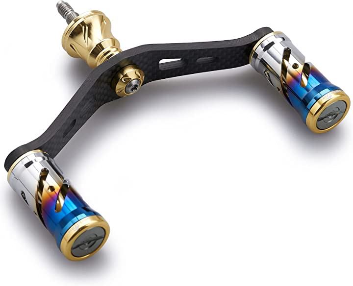 90mm リール ハンドル 16mm ノブ 搭載 シマノ ダイワ 通用 1.5K炭素布 カーボンクランク スピニングリール用 Vortex Series 503(ゴールド)
