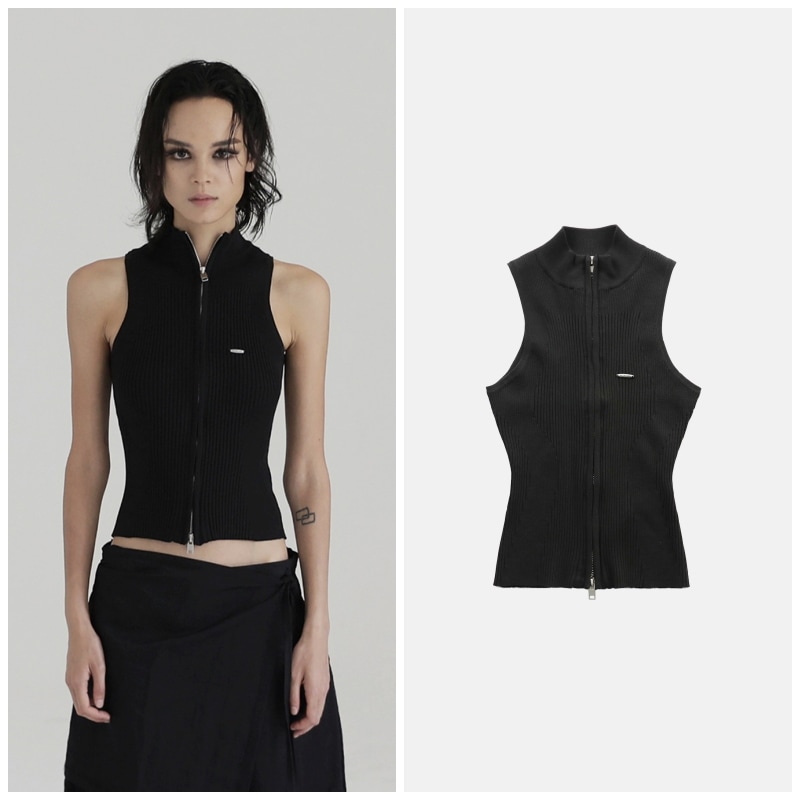 【BADBLOOD】 MOCKNECK TANK ZIP-UP : BLACK