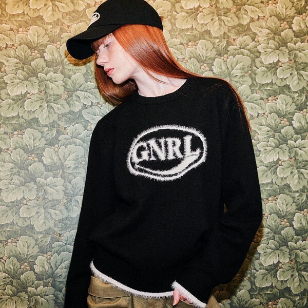 ゼネラルアイデア ヘアリー ロゴ ニット フルオーバー BLACK SBC3U05004