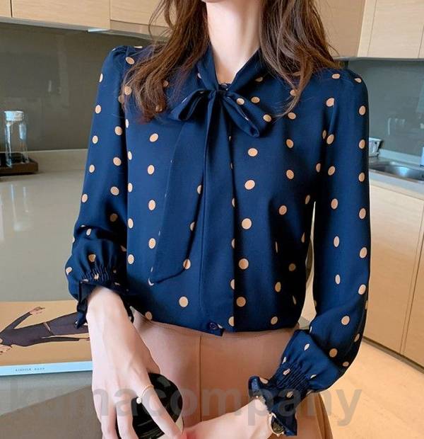 ドット柄 ボウタイ リボン ブラウス レディース トップス 長袖 春 秋 シャツブラウス 大きいサイズ 3L おしゃれ 韓国 ファッション きれいめ カジュアル 通勤服 オフィス 大人可愛い km 5,368円