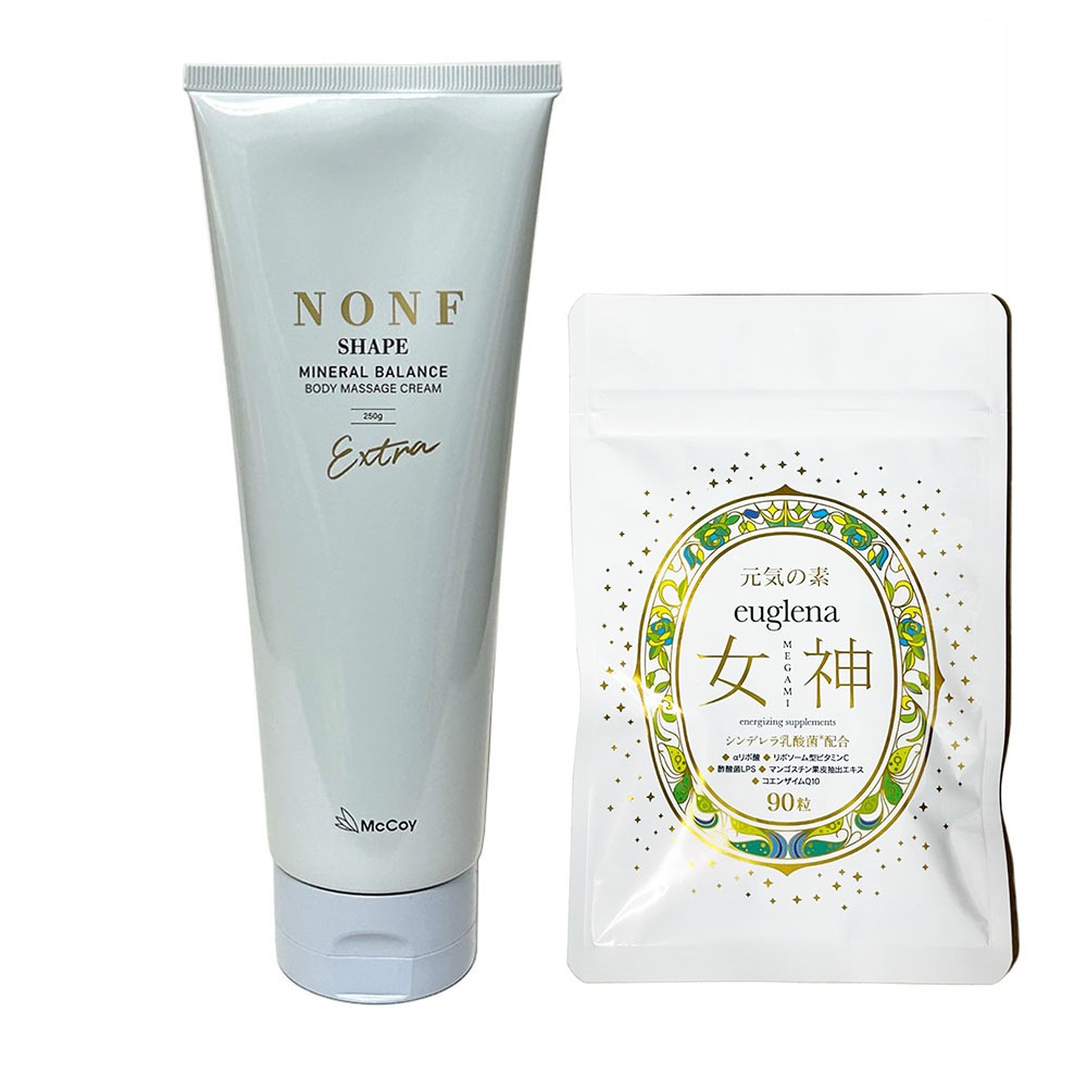 ノンF シェイプEX 250g＋ユーグレナ女神90粒　正規品　マクセリーシェイプパッケージ変更　新パッケージ商品　ヒト幹細胞培上清液配合の次世代マッサージジェル