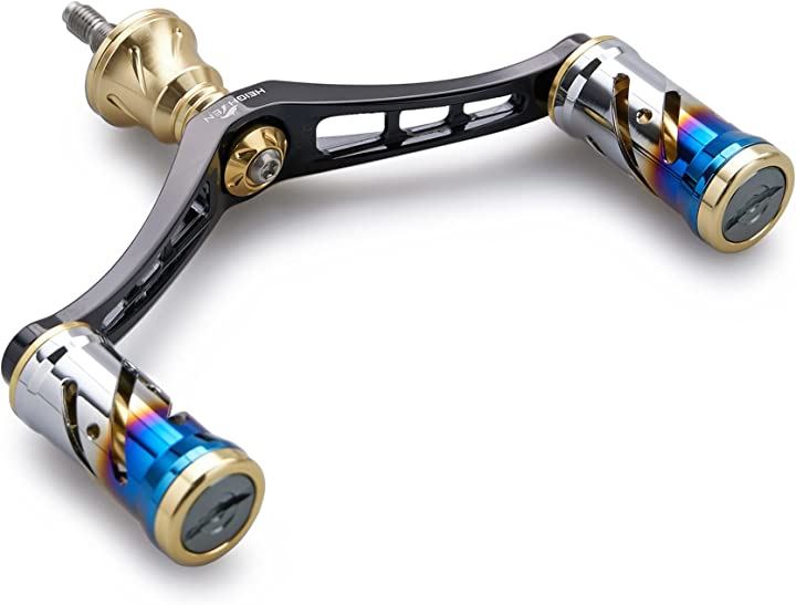 92mm リール ハンドル 16mm ノブ 搭載 シマノ ダイワ 通用 スピニングリール用 Vortex Series ゴールド ノブ＆ブラック(ゴールド(ノブ)＆ブラック(ハンドル))