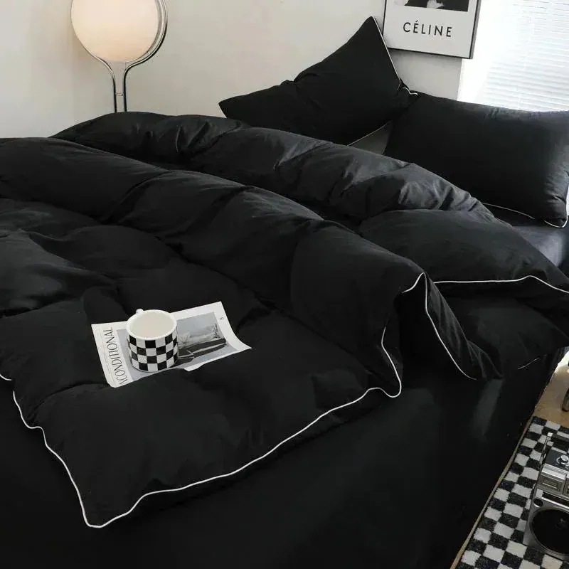 シンプル 4点セット 5色 布団カバー ブラック 純色 シーツ ファッション 寝具 感 オプションxh