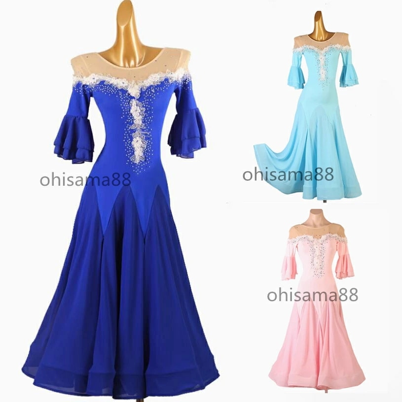 おすすめ品モダンドレス ワンピース ダンスウェア ステージ衣装 ダンドレス 着痩せ 社交ダンス衣装 ヴィーナス 大きい裾 モダン衣装 可愛い 社交ダンスドレス レディース 練習着 団体ウエア