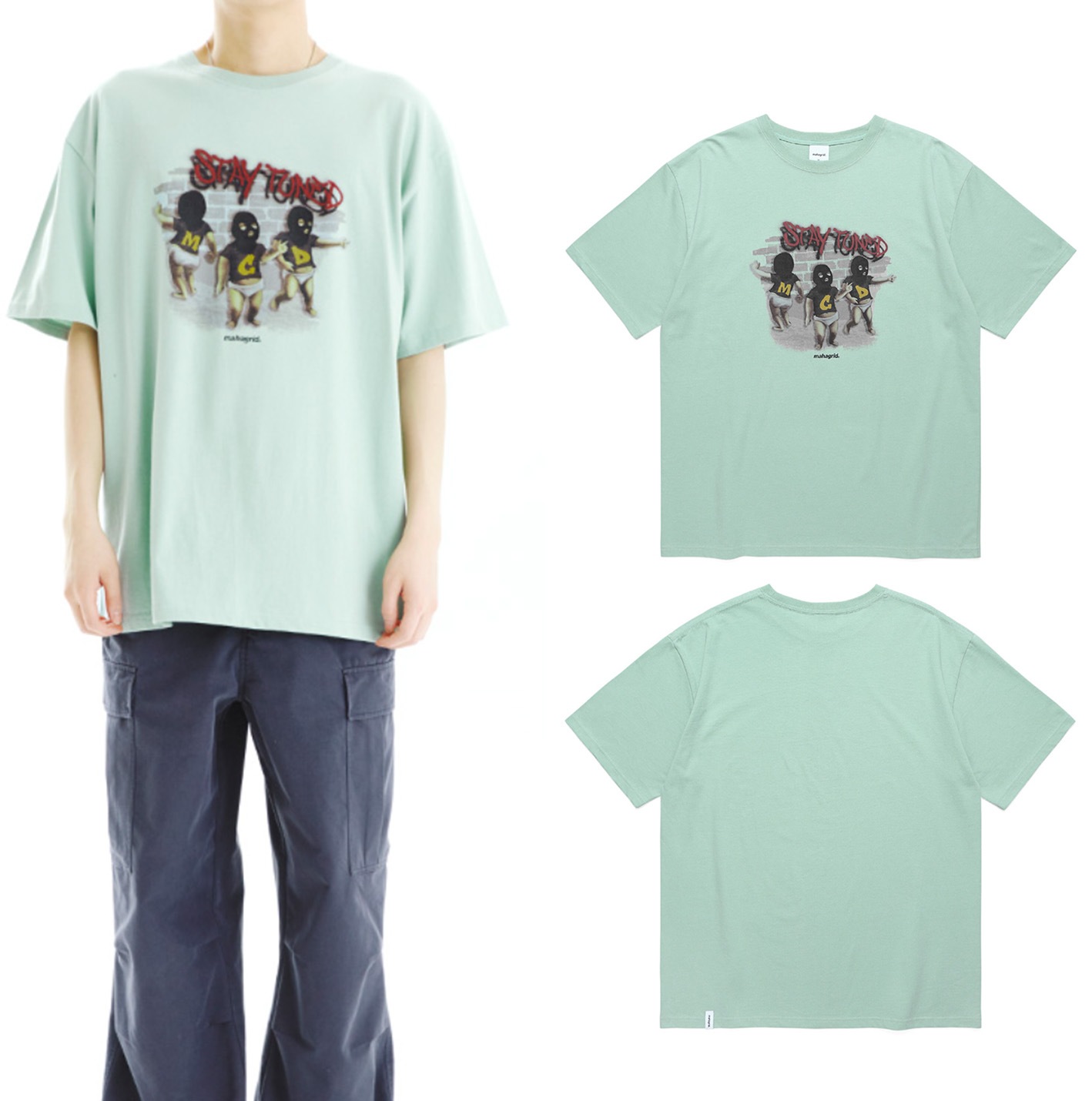 [ストレイキッズ] Baby Robbers Tee (Green) 韓国ファッション Tシャツ 半袖 ラウンドネック