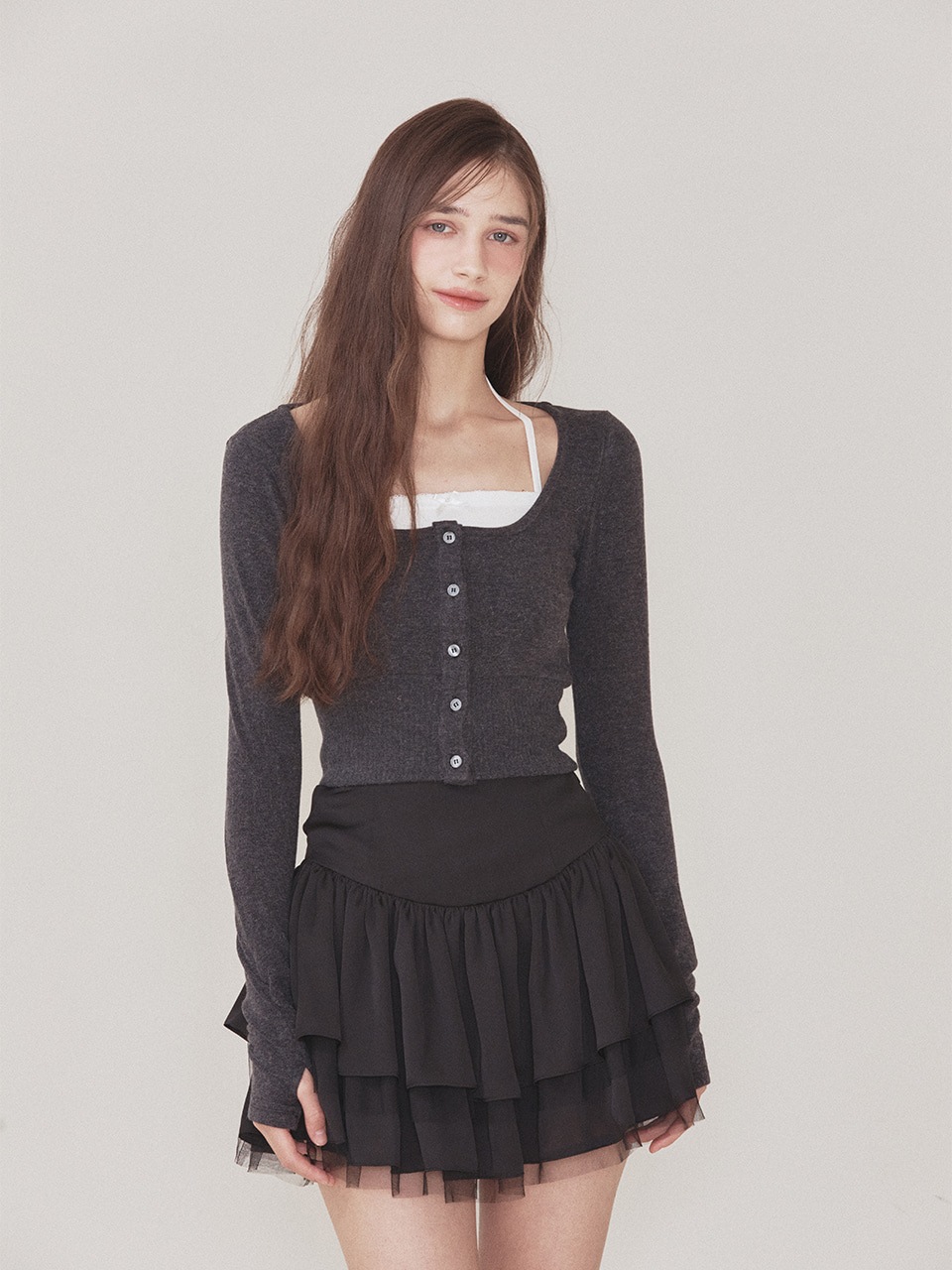 【NOT YOUR ROSE】 LUNA CARDIGAN SET : CHARCOAL