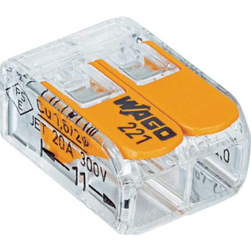 ワゴジャパン　WAGO WFR-2 より線単線ワンタッチ接続可能コネクタ 2穴用100個入り　WFR-2