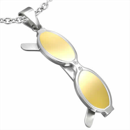 ゴールドサングラスステンレスペンダントトップ 金色 メガネ 眼鏡 サージカルステンレス316L ネックレス パーツ 首飾り アクセサリー 男性 女性 プレゼント ユニーク stt00-00-0214