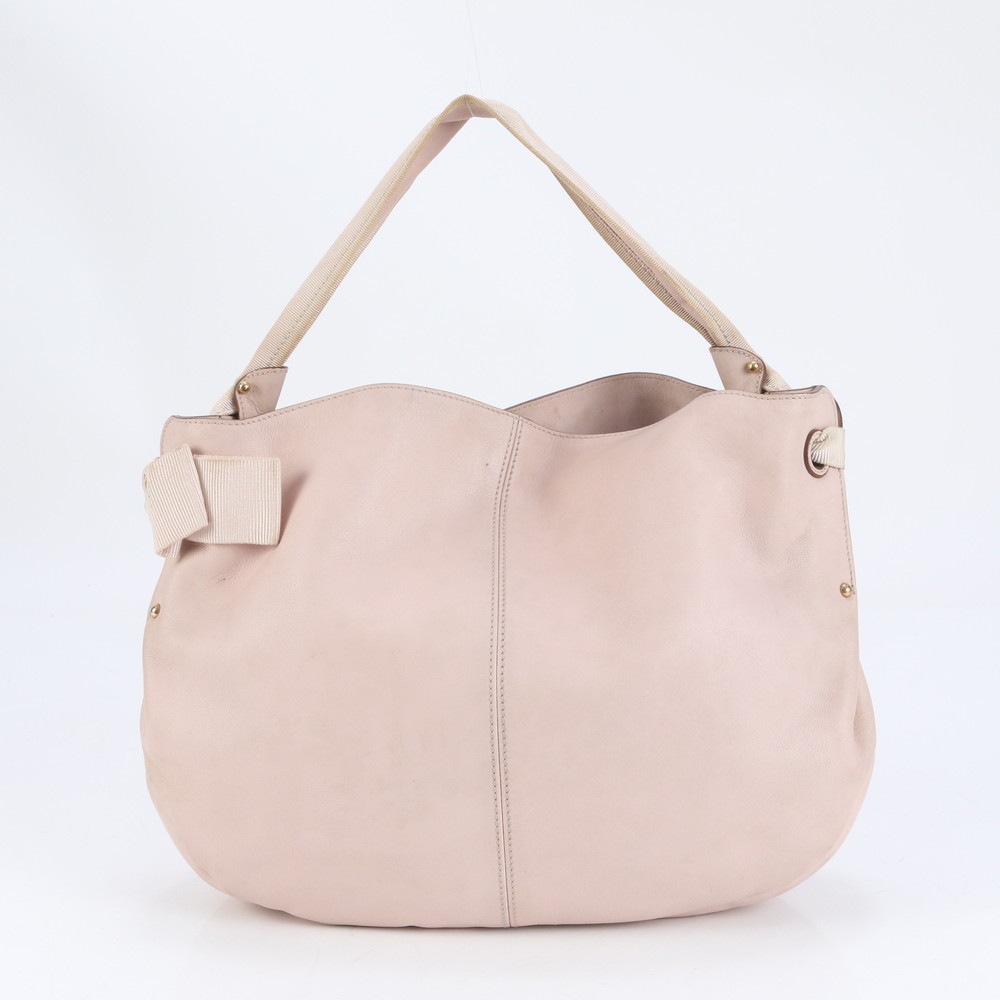 ヴァラリボン レザー トート バッグ 肩掛け ショルダー ハンド ピンク レディース ECE CP14-7 中古