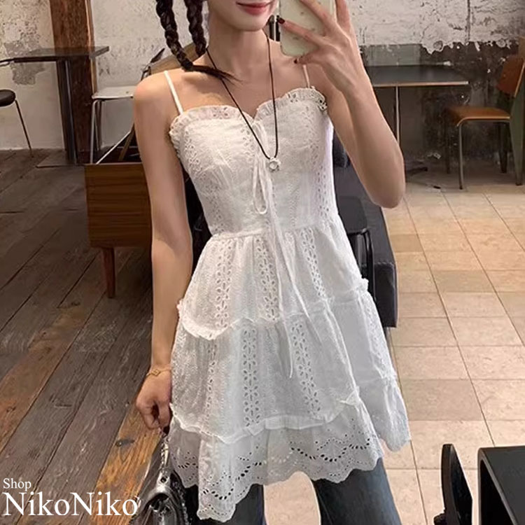 パンチングレース キャミソール チュニック【即納】レディース 韓国 プチプラ おしゃれ