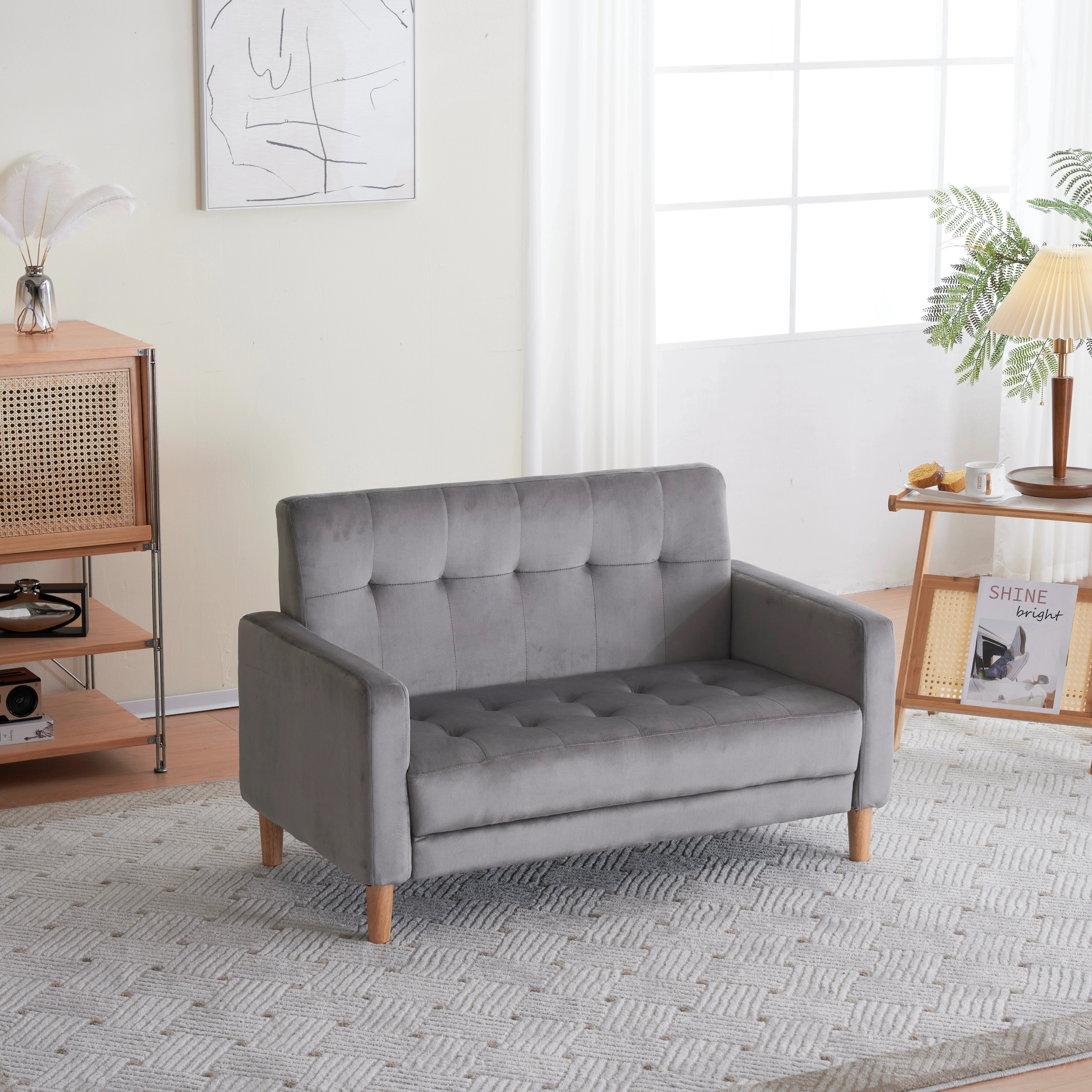 【大好評！最安値挑戦!】ソファー 二人がけソファー 2人掛け 幅105cm高さ12cmリビングソファ 肘付き ロボット掃除機も通れる ベルベット調 かんたん組立 1人用にも おしゃれ かわいい 東京倉