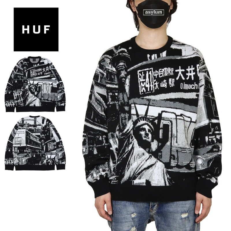 HUF ニット ハフ セーター メンズ レディース ブランド 大きいサイズ ジャガード織 黒