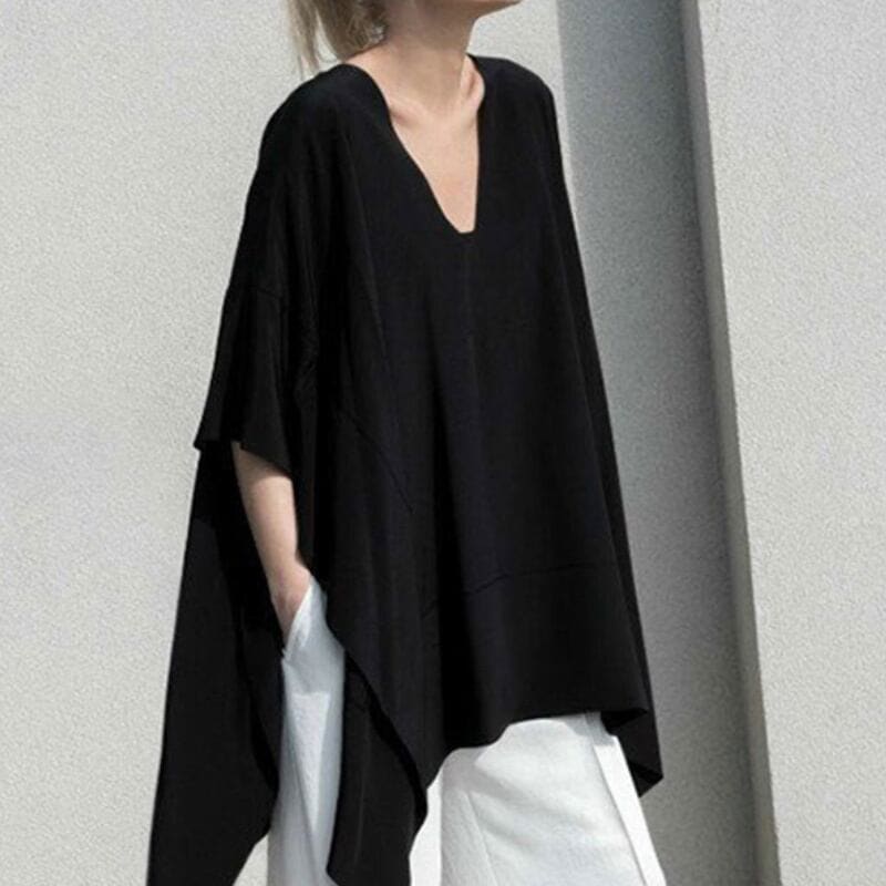 レディース トップス Tシャツ 半袖 アシンメトリー丈 ブラック エレガント 春 夏