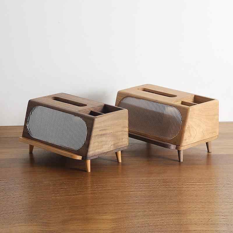 ティッシュケース ティッシュボックス 木製 おしゃれ レトロ ウォールナット 無垢材 多機能 収納 ホーム オフィス リモコン 小物